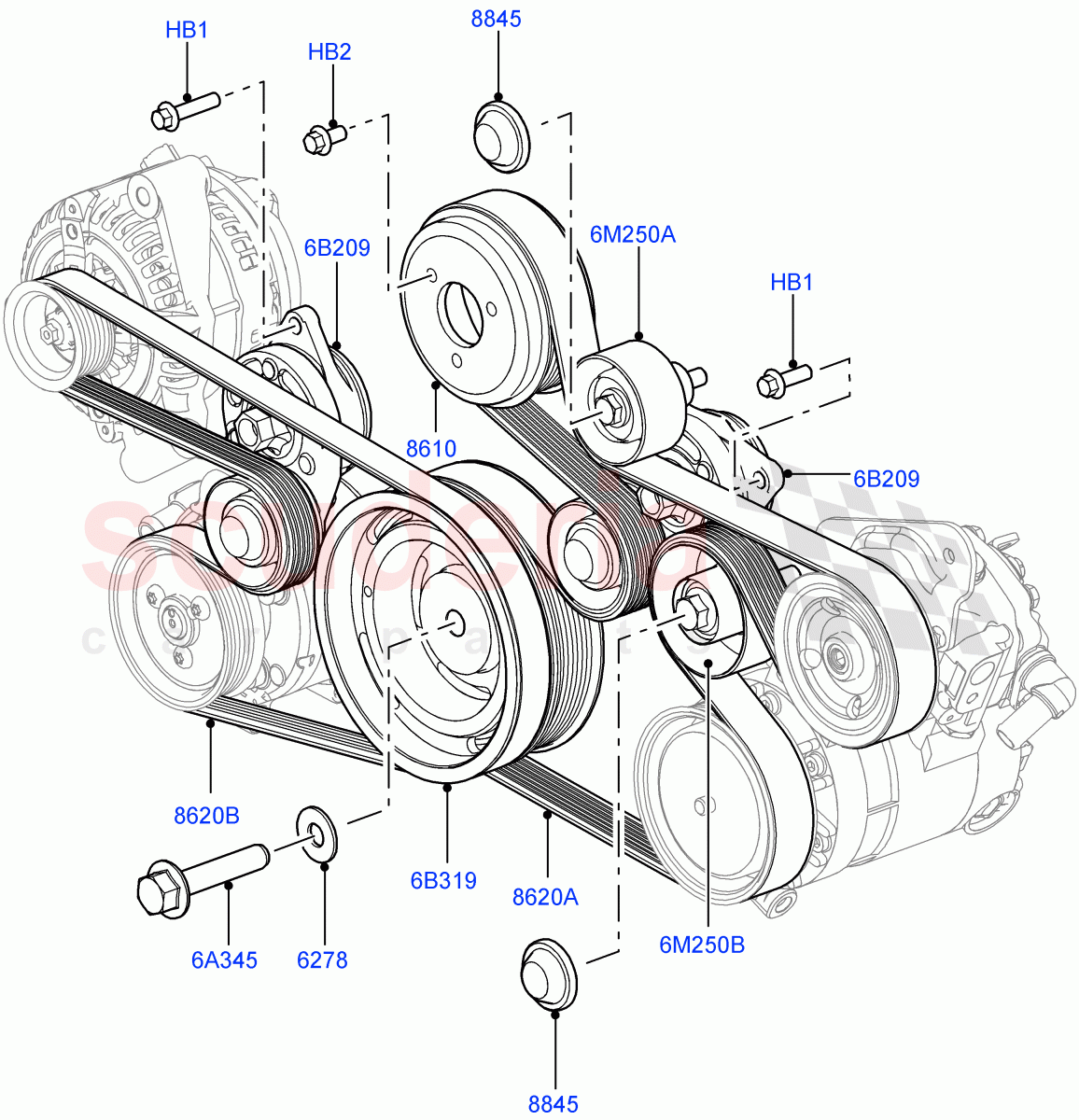 Pulleys And Drive Belts(3.6L V8 32V DOHC EFi Diesel Lion)((V)FROMAA000001) of Land Rover Land Rover Range Rover Sport (2010-2013) [3.6 V8 32V DOHC EFI Diesel]