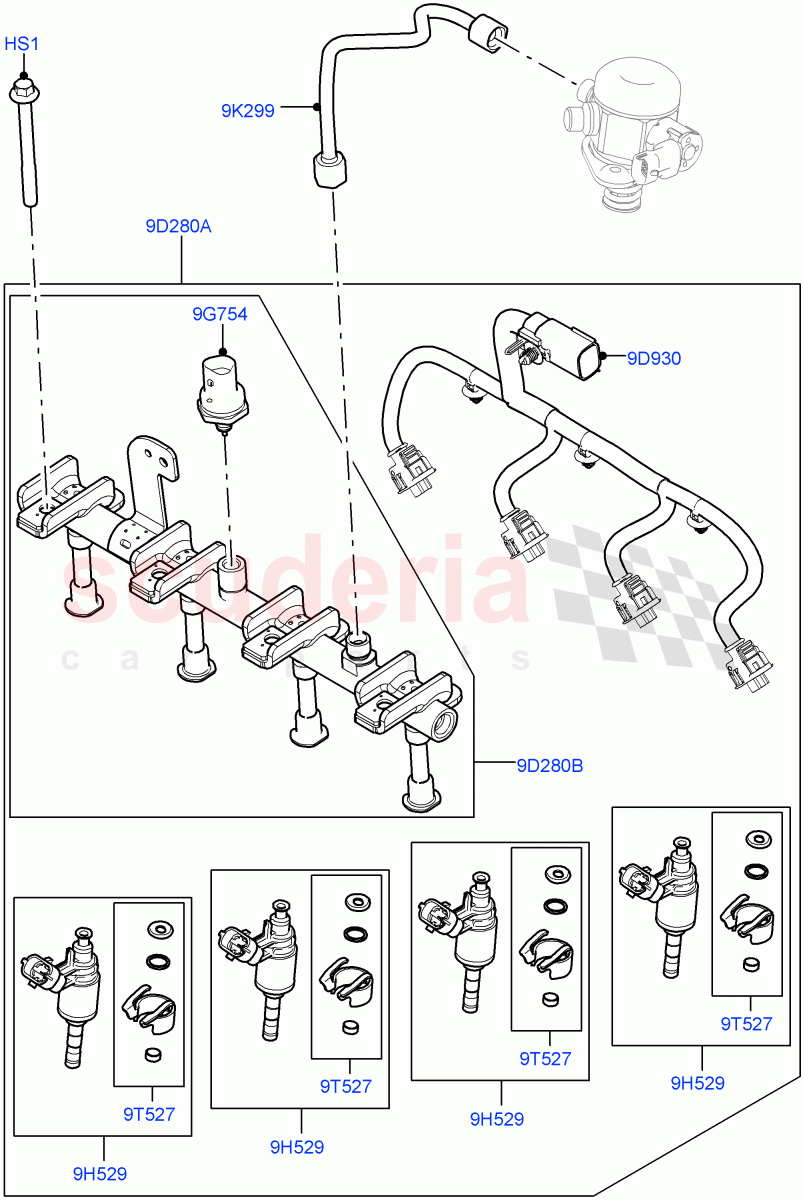 Fuel Injectors And Pipes (2.0L I4 High DOHC AJ200 Petrol, Changsu (China), 2.0L I4 Mid DOHC AJ200 Petrol) of Land Rover Land Rover Range Rover Evoque (2012-2018) [2.0 Turbo Petrol AJ200P]