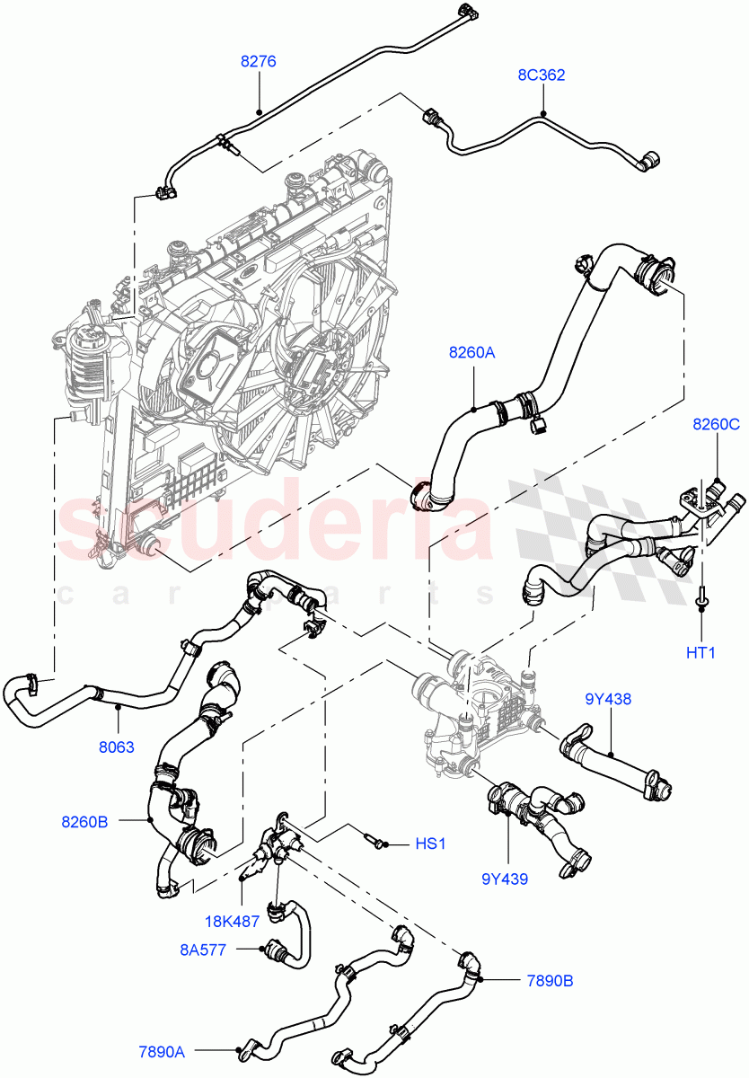 Cooling System Pipes And Hoses (4.4L DOHC DITC V8 Diesel, Active Tranmission Warming) ((V) FROMKA000001) of Land Rover Land Rover Range Rover Sport (2014+) [4.4 DOHC Diesel V8 DITC]