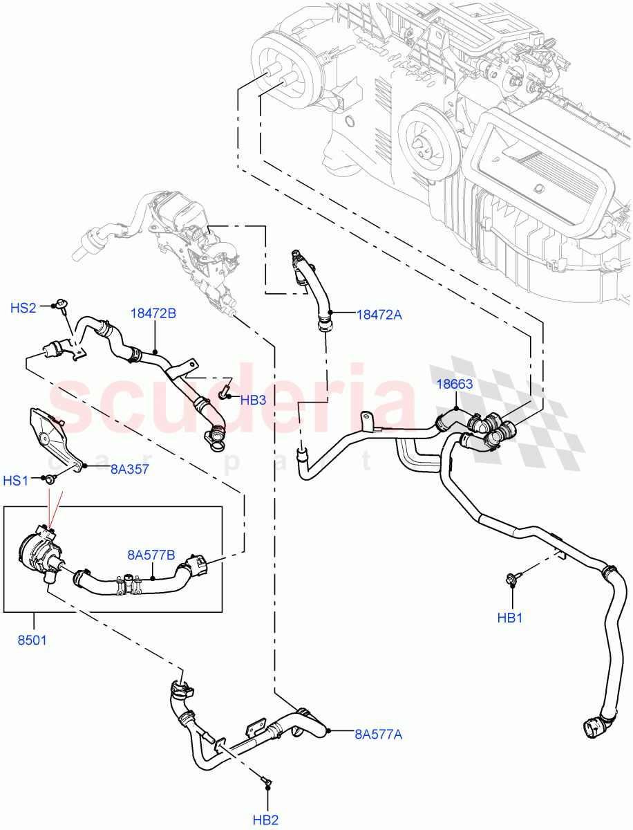 Heater Hoses (3.0L AJ20P6 Petrol High, With Fuel Fired Heater) of Land Rover Land Rover Defender (2020+) [5.0 OHC SGDI SC V8 Petrol]