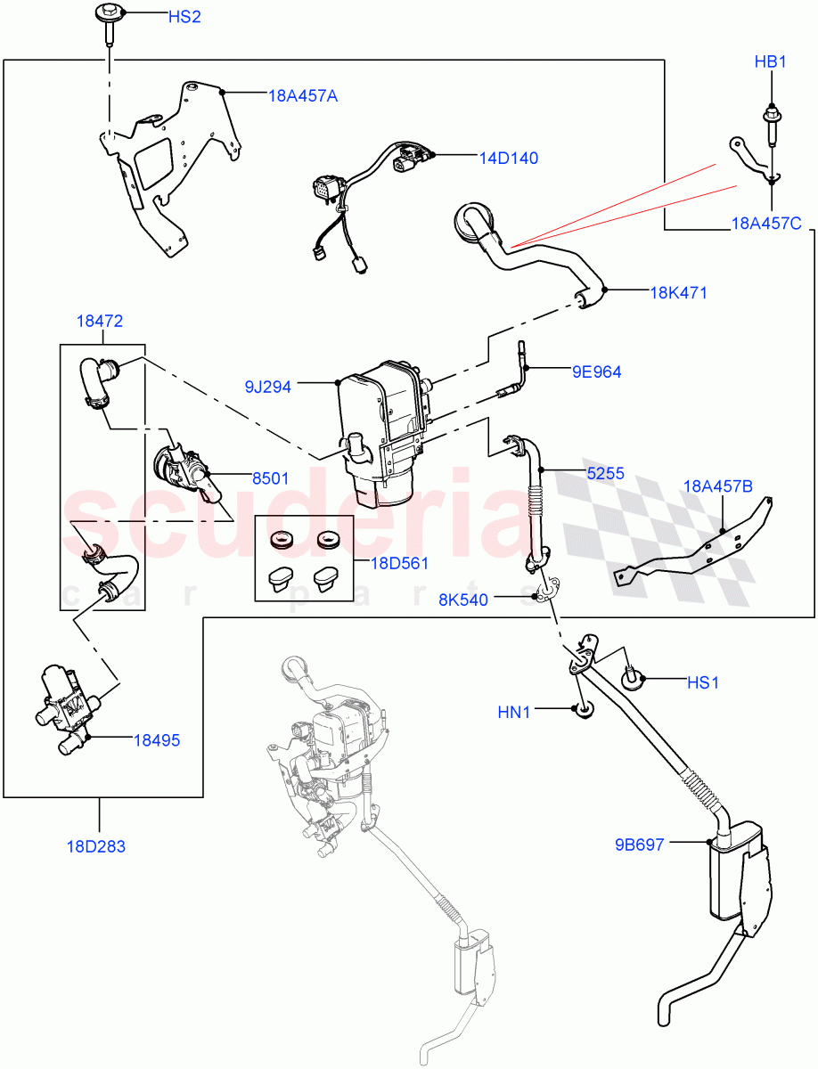Auxiliary Fuel Fired Pre-Heater (Heater Components) (4.4L DOHC DITC V8 Diesel, With Fuel Fired Heater, Park Heating With Remote Control, 2.0L I4 DSL HIGH DOHC AJ200, With Park Heating, 3.0 V6 D Low MT ROW, 3.0 V6 D Gen2 Mono Turbo, 3.0 V6 D Gen2 Twin Turbo) ((V) FROMJA000001, (V) TOJA999999) of Land Rover Land Rover Range Rover Sport (2014+) [2.0 Turbo Diesel]