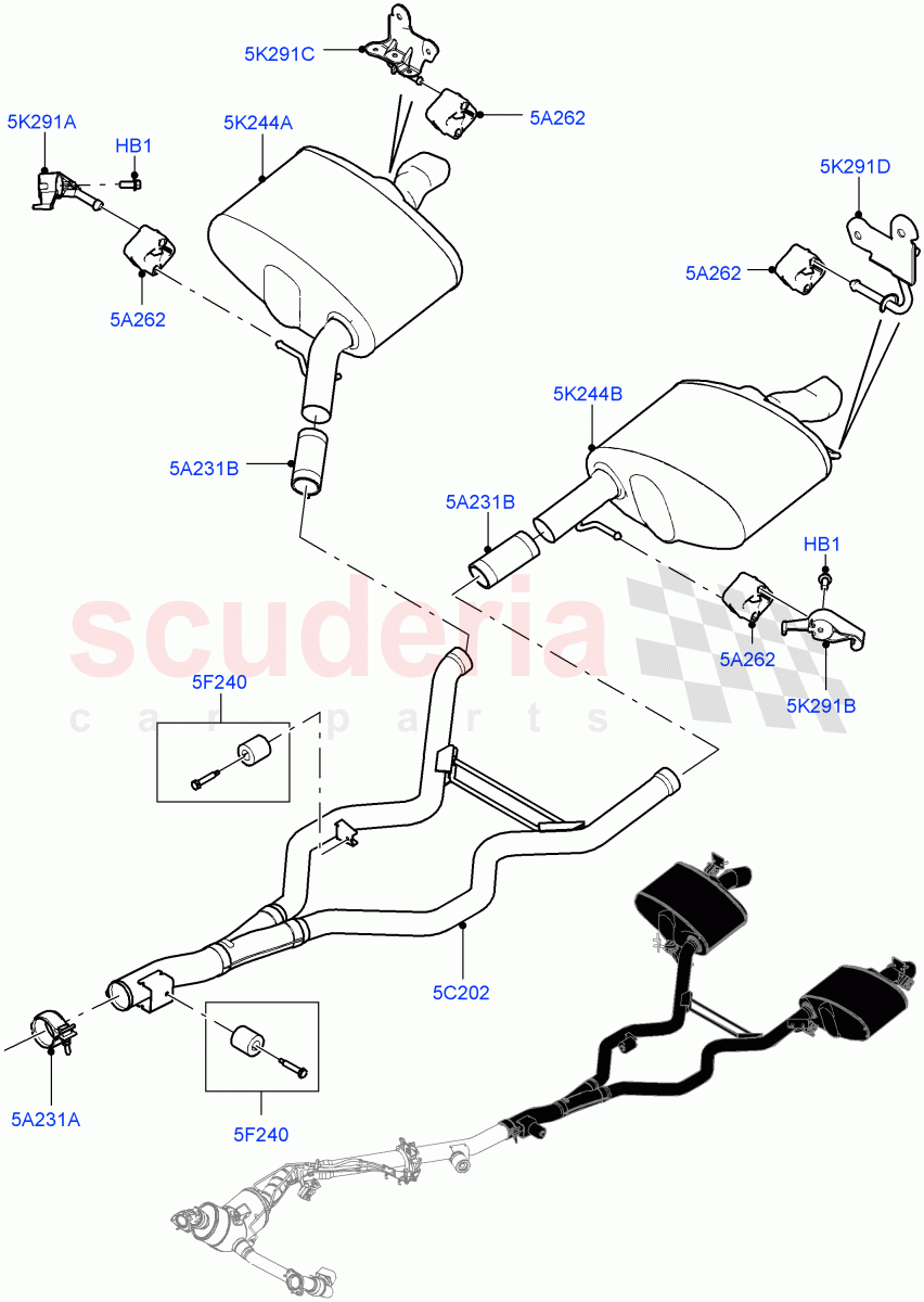 Rear Exhaust System (4.4L DOHC DITC V8 Diesel) ((V) FROMJA000001) of Land Rover Land Rover Range Rover Sport (2014+) [4.4 DOHC Diesel V8 DITC]