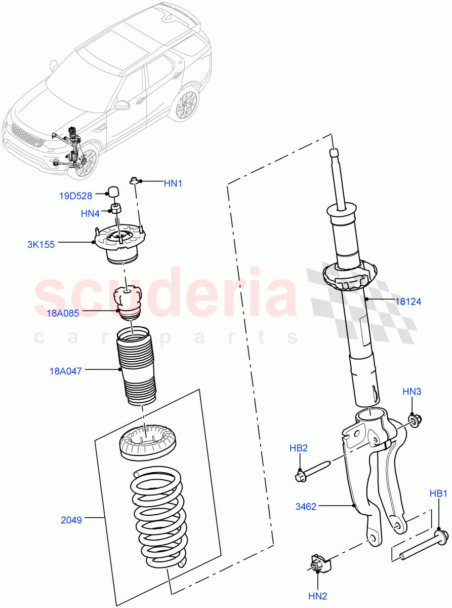 Front Suspension Struts And Springs(Nitra Plant Build)(With Standard Duty Coil Spring Susp)((V)FROMK2000001,(V)TOL2999999) of Land Rover Land Rover Discovery 5 (2017+) [3.0 I6 Turbo Diesel AJ20D6]