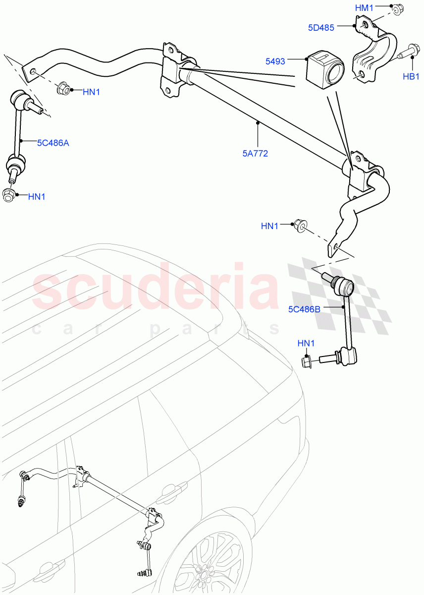 Rear Cross Member & Stabilizer Bar(Conventional Stabilizer Bar)(3.0 V6 Diesel,Version - Core,With Four Corner Air Suspension,5.0 Petrol AJ133 DOHC CDA,2.0L AJ200P Hi PHEV,3.0L AJ20P6 Petrol High,Limited Package,3.0L DOHC GDI SC V6 PETROL,3.0L AJ20D6 Diesel High)((V)FROMKA000001) of Land Rover Land Rover Range Rover (2012-2021) [3.0 I6 Turbo Diesel AJ20D6]