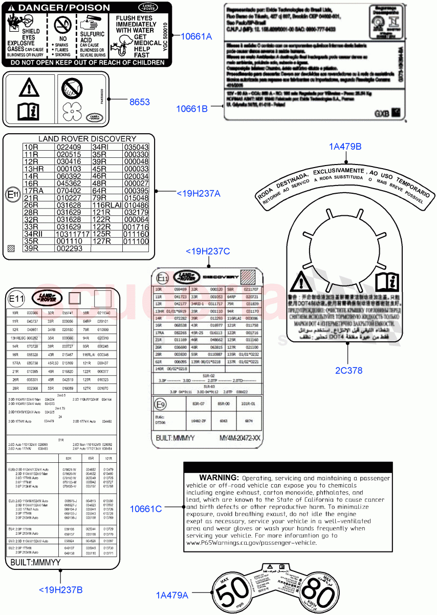 Labels(Warning Label, Nitra Plant Build)((V)FROMK2000001) of Land Rover Land Rover Discovery 5 (2017+) [2.0 Turbo Petrol AJ200P]