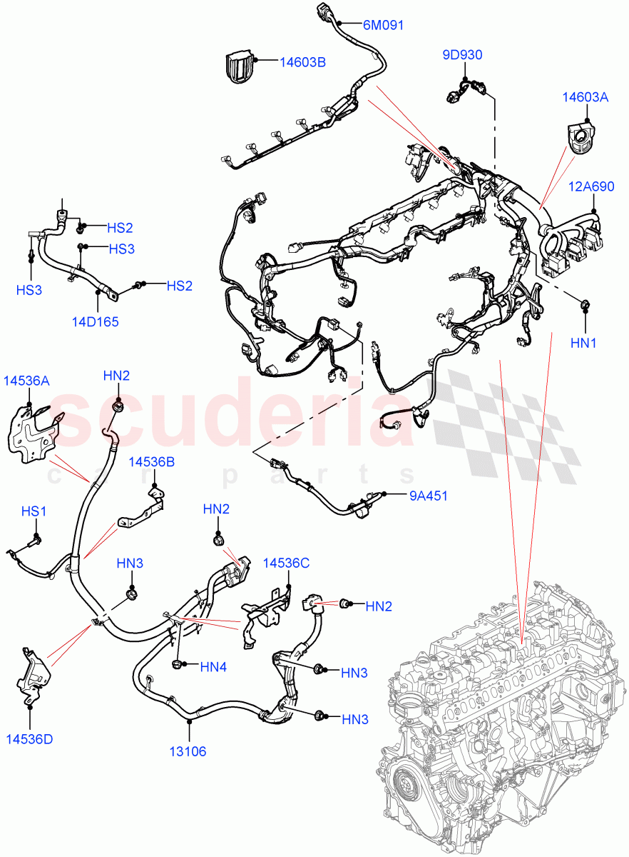 Engine Harness(3.0L AJ20D6 Diesel High,Electric Engine Battery-MHEV) of Land Rover Land Rover Range Rover (2022+) [3.0 I6 Turbo Diesel AJ20D6]