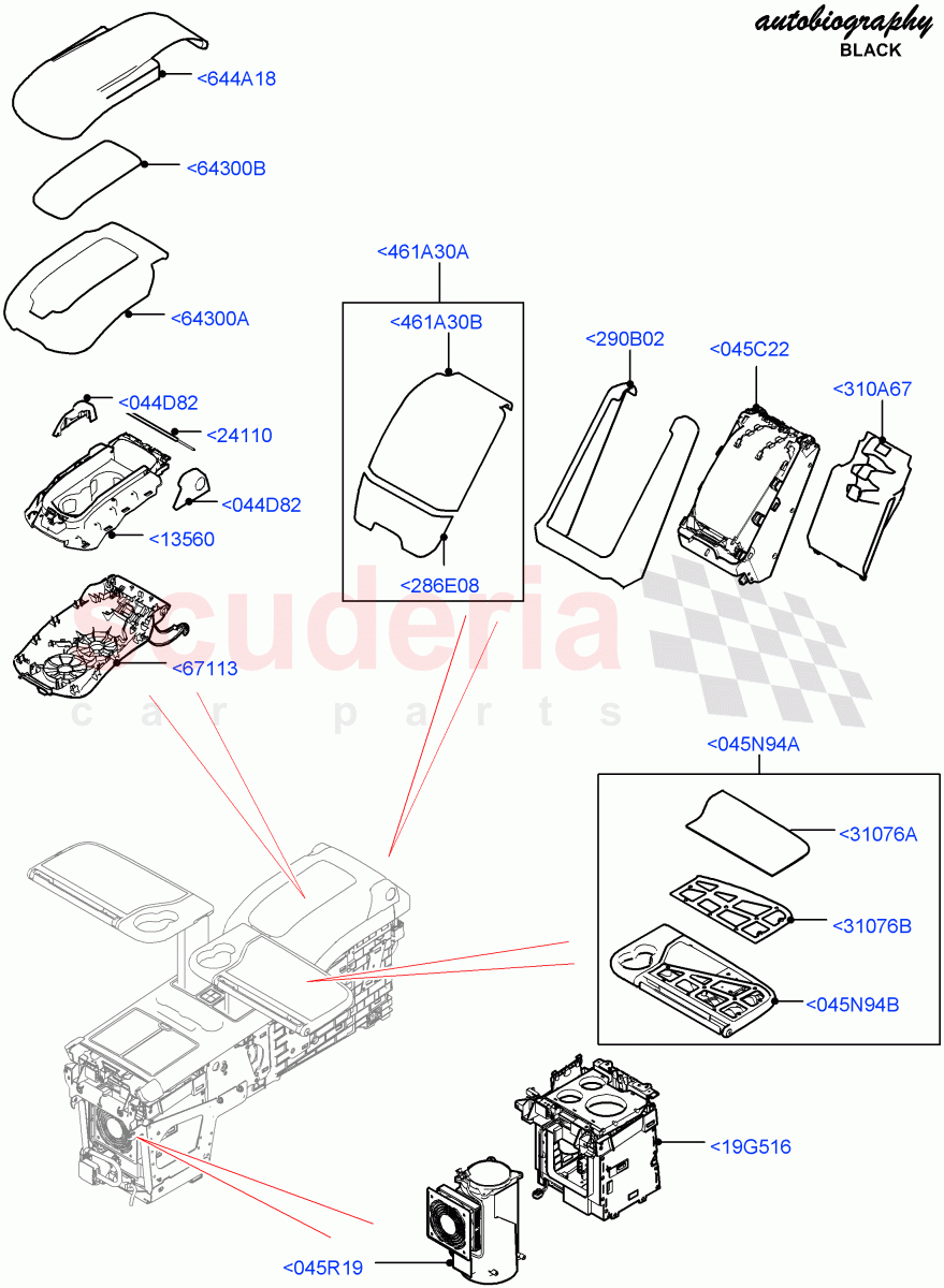 Console - Floor(Rear, Autobiography Black / SV Autobiography, For Stowage Boxes And Lids)(With 40/40 Split Individual Rr Seat)((V)FROMEA000001,(V)TOHA999999) of Land Rover Land Rover Range Rover (2012-2021) [5.0 OHC SGDI SC V8 Petrol]