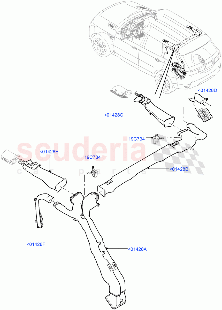 Air Vents, Louvres And Ducts (Internal Components, Headliner) (Premium Air Con Hybrid Front/Rear, With Air Conditioning - Front/Rear) ((V) TOJA999999) of Land Rover Land Rover Range Rover Sport (2014+) [2.0 Turbo Diesel]