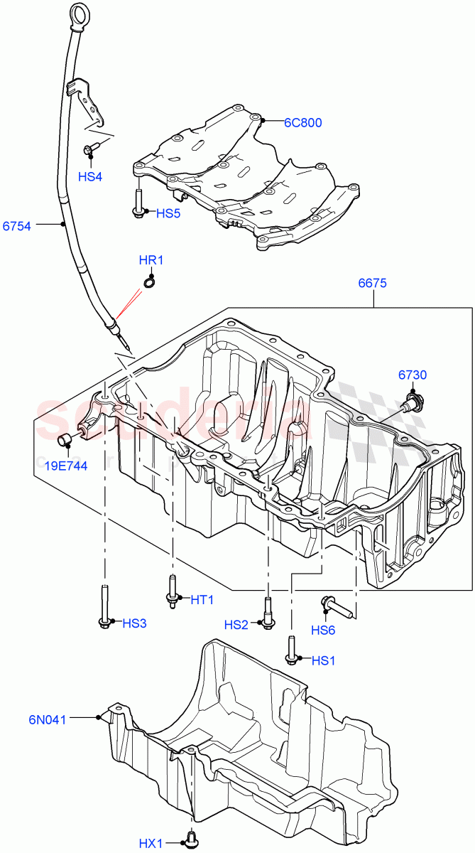 Oil Pan/Oil Level Indicator (2.0L AJ21D4 Diesel Mid, Halewood (UK)) ((V) FROMMH000001) of Land Rover Land Rover Range Rover Evoque (2019+) [2.0 Turbo Diesel AJ21D4]