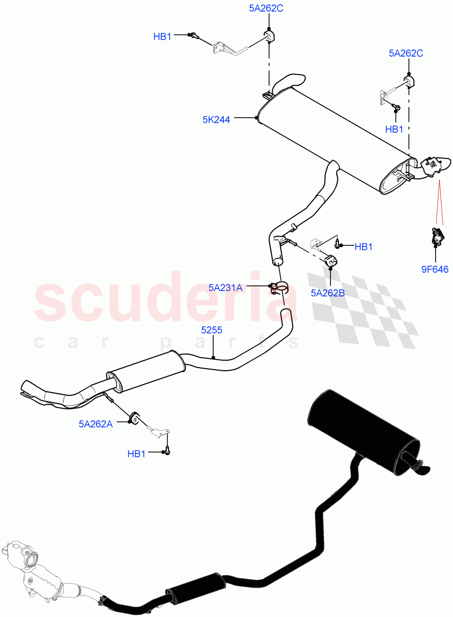 Rear Exhaust System(1.5L AJ20P3 Petrol High PHEV,Changsu (China))((V)FROMKG446857) of Land Rover Land Rover Discovery Sport (2015+) [1.5 I3 Turbo Petrol AJ20P3]