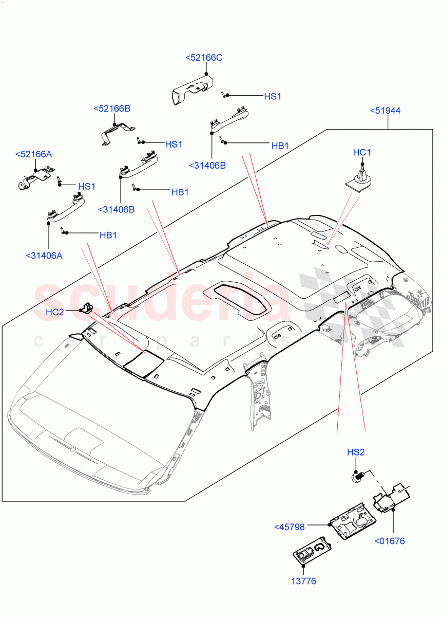 Headlining And Sun Visors (Solihull Plant Build) (Less Panorama Roof, Version - Core, With 5 Seat Configuration, With 7 Seat Configuration) ((V) FROMHA000001) of Land Rover Land Rover Discovery 5 (2017+) [2.0 Turbo Diesel]