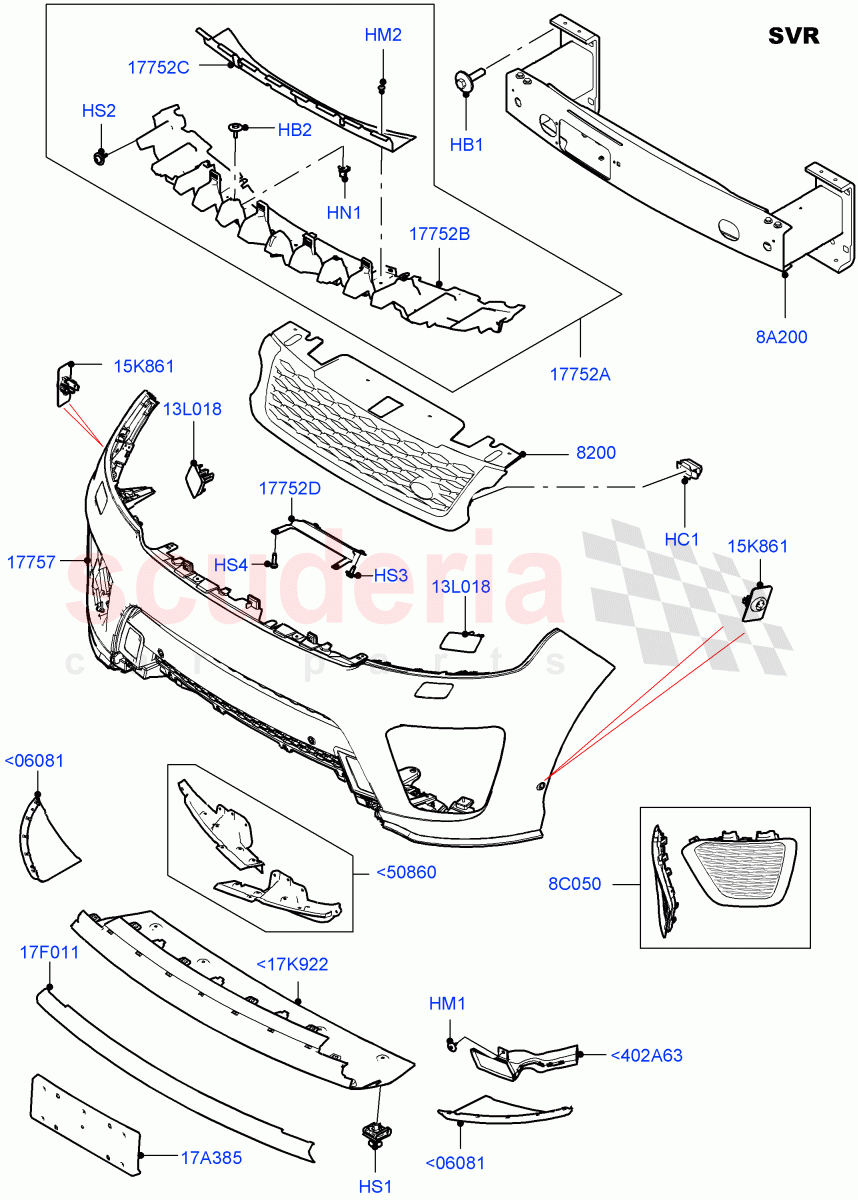 Radiator Grille And Front Bumper (SVR Version, SVR) ((V) FROMJA000001) of Land Rover Land Rover Range Rover Sport (2014+) [2.0 Turbo Petrol GTDI]