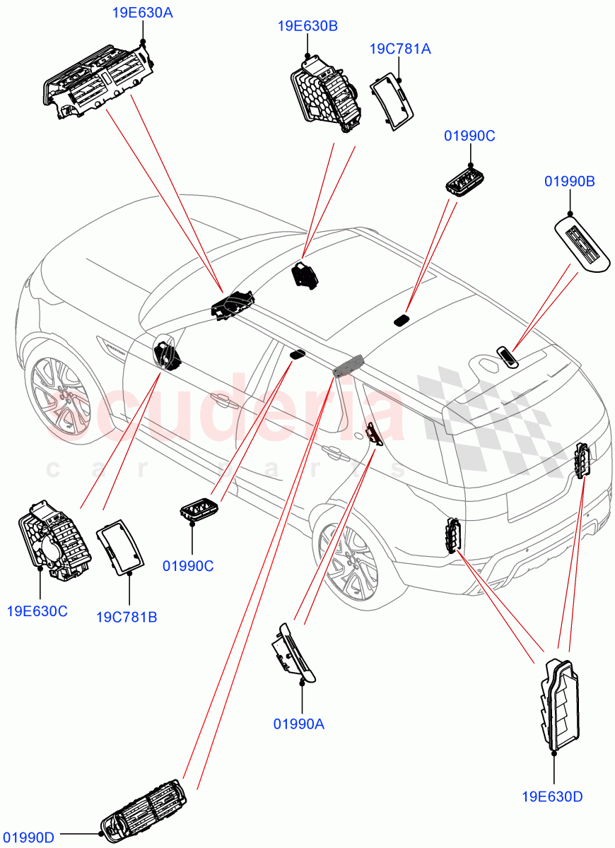 Air Vents, Louvres And Ducts (External Components, Nitra Plant Build) ((V) FROMK2000001) of Land Rover Land Rover Discovery 5 (2017+) [2.0 Turbo Diesel]