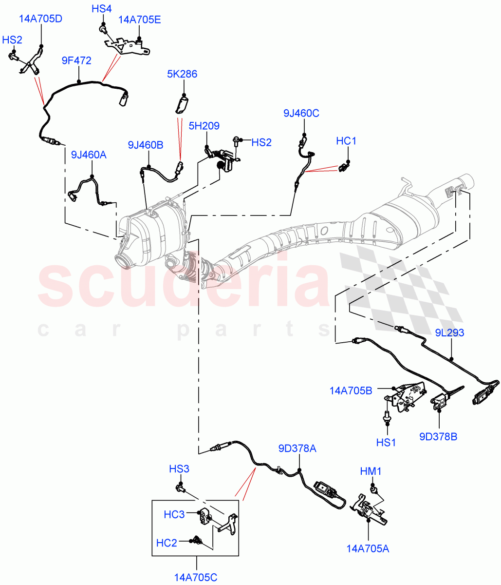 Exhaust Sensors And Modules(3.0L AJ20D6 Diesel High,J-WLTP Emission,EU6D - Final (Diesel) Emission,L7 Emission - Brazil)((V)FROMLA000001) of Land Rover Land Rover Range Rover Sport (2014+) [3.0 I6 Turbo Diesel AJ20D6]