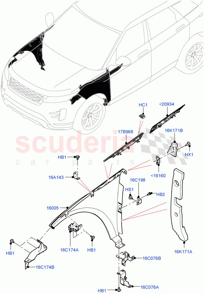 Dash Panel And Front Fenders(Halewood (UK)) of Land Rover Land Rover Range Rover Evoque (2019+) [1.5 I3 Turbo Petrol AJ20P3]