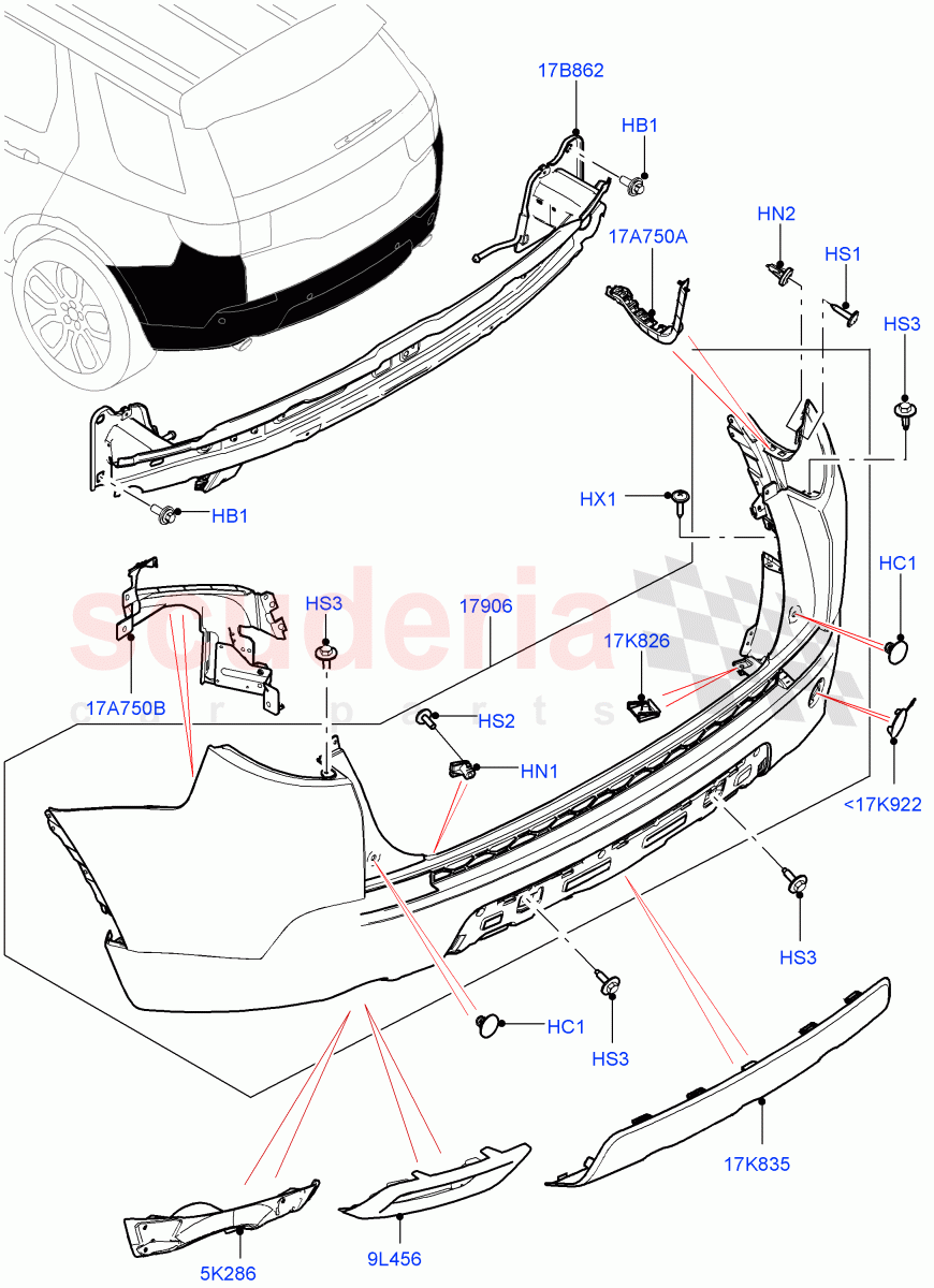 Rear Bumper (Itatiaia (Brazil), Rear Bumper Body Coloured Plastic) ((V) FROMGT000001) of Land Rover Land Rover Discovery Sport (2015+) [2.2 Single Turbo Diesel]