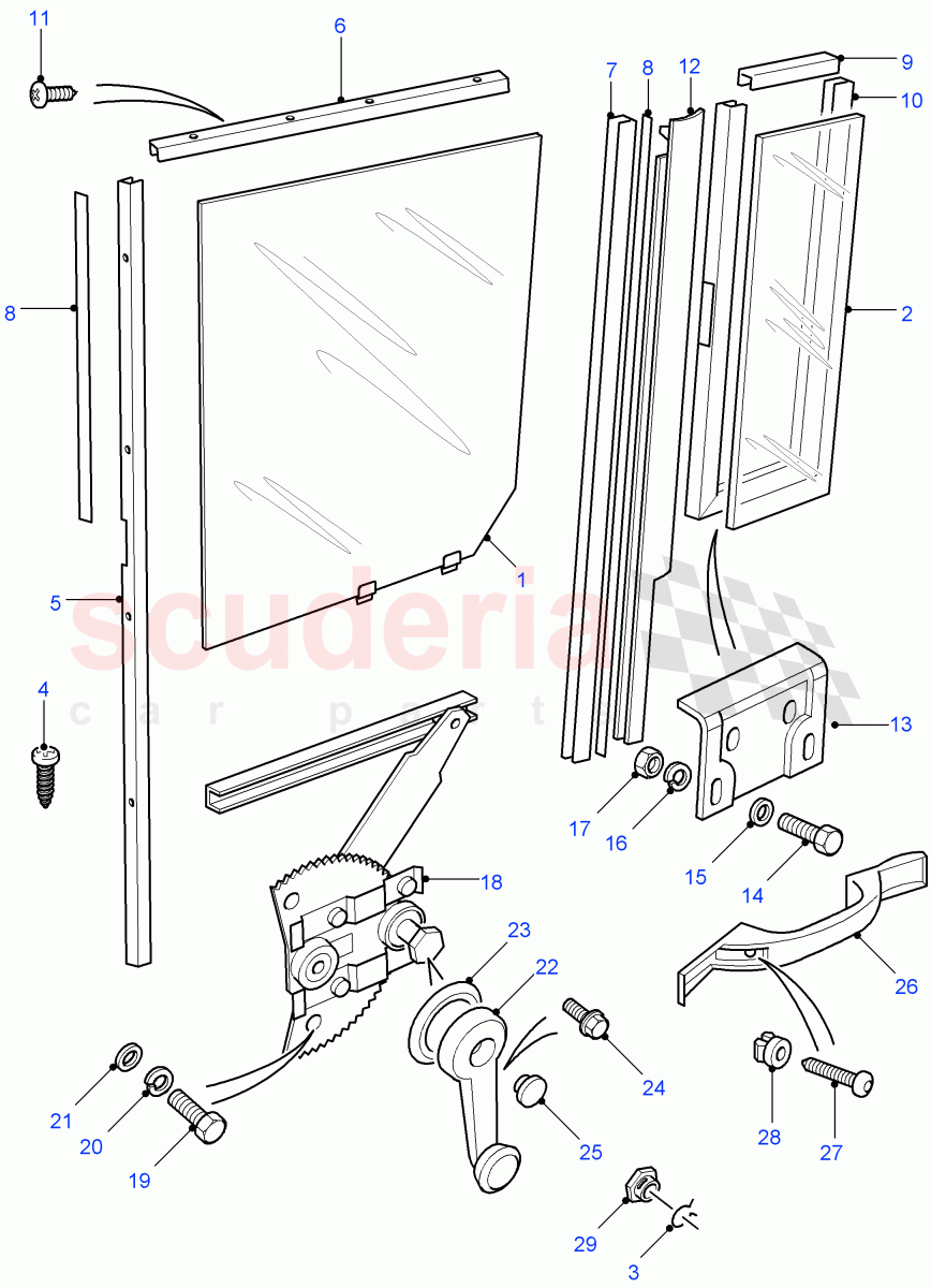 Window Regulator Assembly-Rear Side Door (Crew Cab Pick Up, 110" Wheelbase, Chassis Crew Cab, 130" Wheelbase, Station Wagon - 5 Door, Crew Cab HCPU) ((V) FROM7A000001) of Land Rover Land Rover Defender (2007-2016)