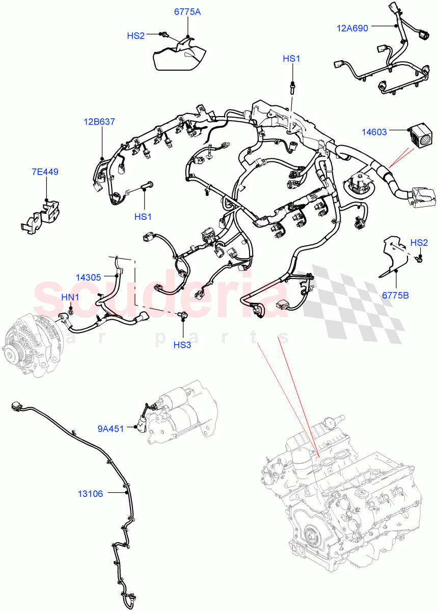 Engine Harness(Nitra Plant Build)(3.0L DOHC GDI SC V6 PETROL)((V)FROMK2000001) of Land Rover Land Rover Discovery 5 (2017+) [2.0 Turbo Diesel]