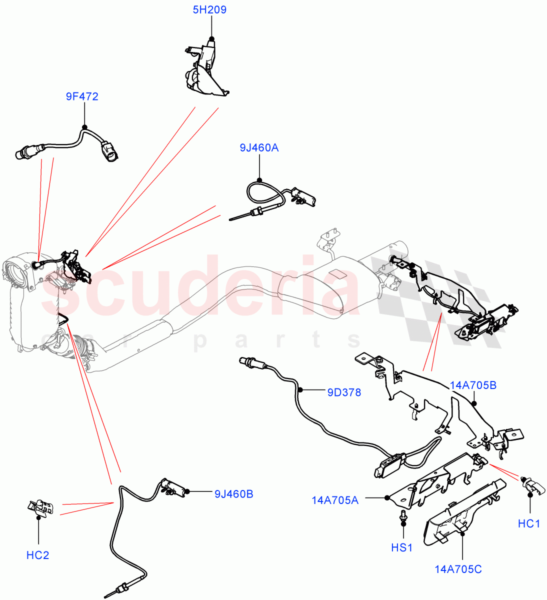 Exhaust Sensors And Modules(Solihull Plant Build)(2.0L I4 DSL HIGH DOHC AJ200,EU6 + DPF Emissions,2.0L I4 DSL MID DOHC AJ200)((V)FROMHA000001) of Land Rover Land Rover Discovery 5 (2017+) [2.0 Turbo Diesel]