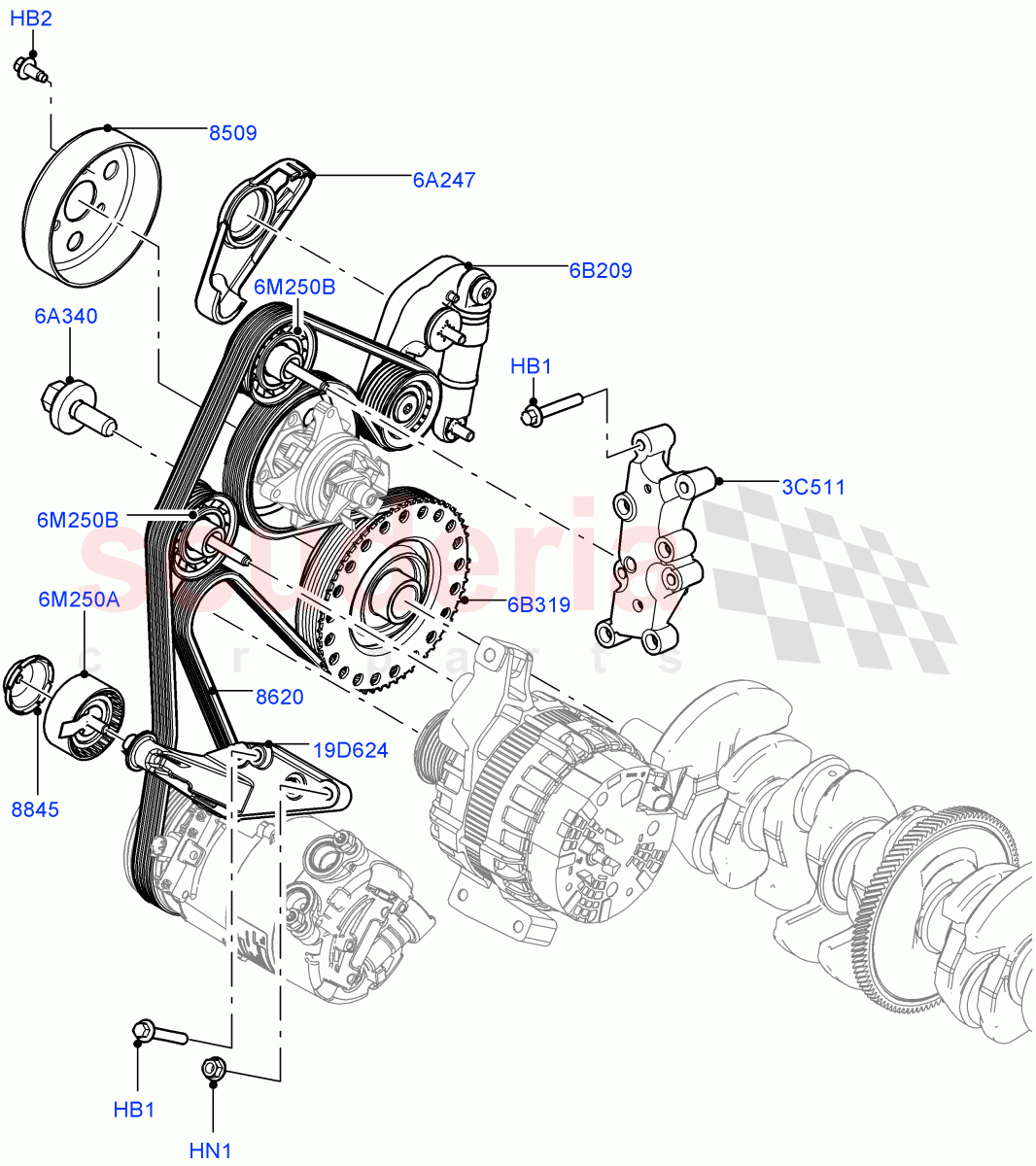 Pulleys And Drive Belts (2.0L 16V TIVCT T/C 240PS Petrol, Itatiaia (Brazil)) ((V) FROMGT000001) of Land Rover Land Rover Discovery Sport (2015+) [2.0 Turbo Petrol GTDI]