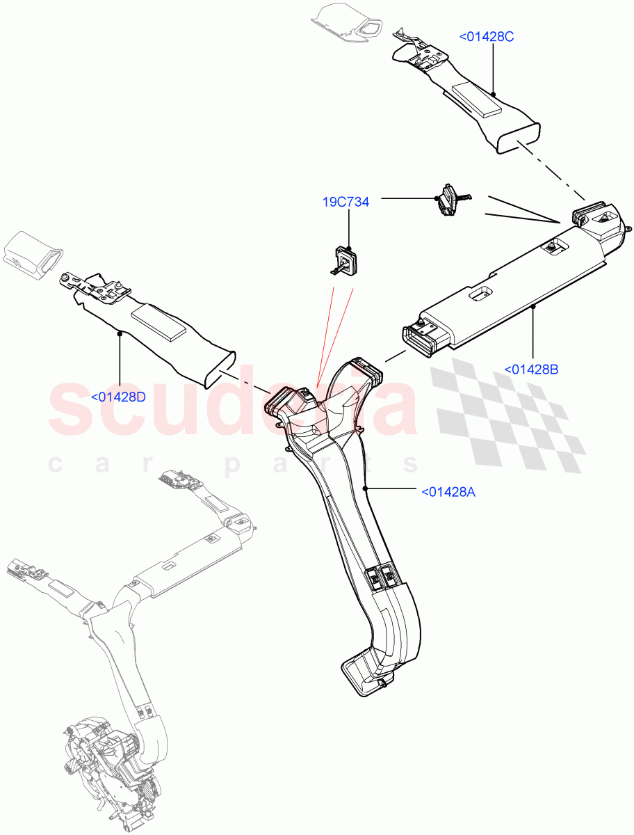 Air Vents, Louvres And Ducts(Headliner, Internal Components)(Premium Air Conditioning-Front/Rear)((V)FROMKA000001) of Land Rover Land Rover Range Rover (2012-2021) [3.0 Diesel 24V DOHC TC]