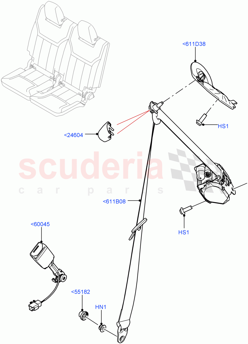 Rear Seat Belts(Row 3, Nitra Plant Build)(With Third Row Power Folding Seat,With 7 Seat Configuration,With 3rd Row Double Seat)((V)FROMK2000001) of Land Rover Land Rover Discovery 5 (2017+) [2.0 Turbo Diesel]