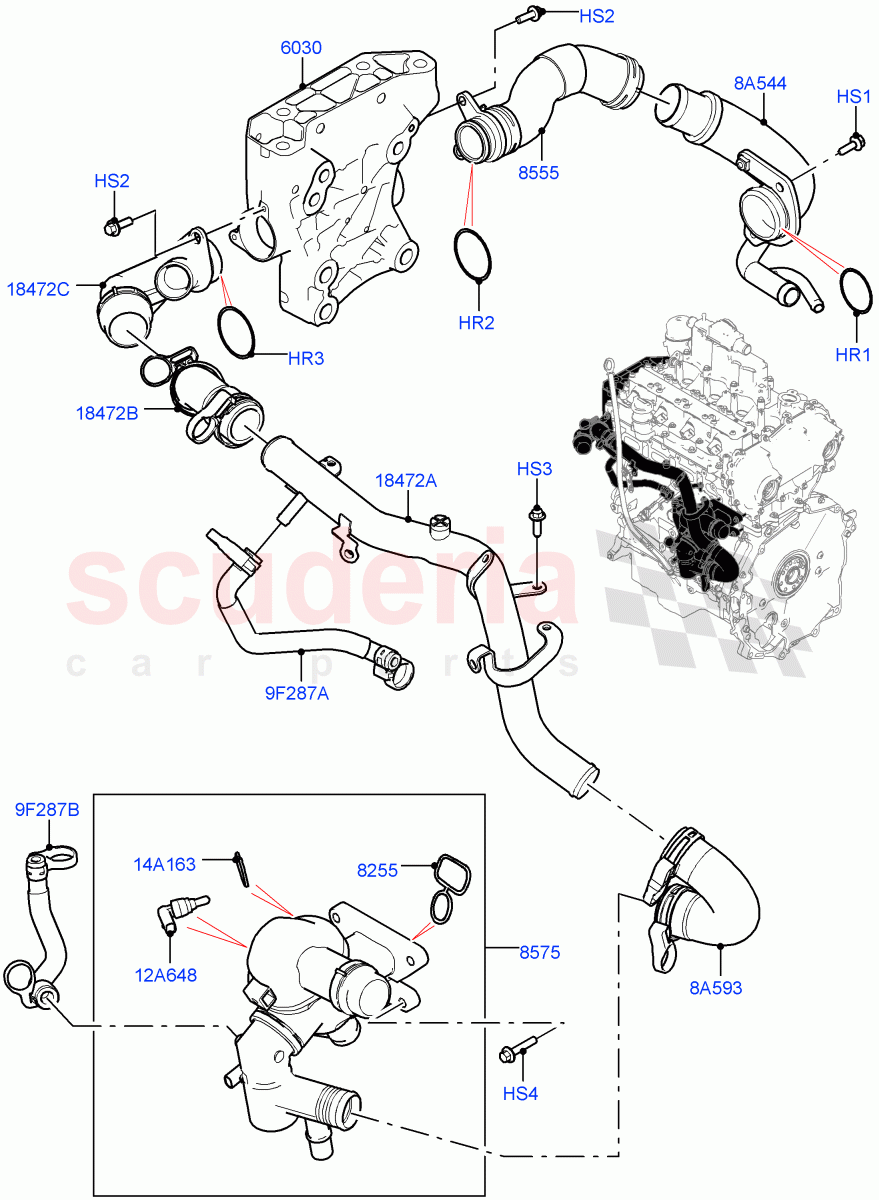 Thermostat/Housing & Related Parts (2.0L I4 High DOHC AJ200 Petrol, Changsu (China), 2.0L I4 Mid DOHC AJ200 Petrol) of Land Rover Land Rover Range Rover Evoque (2012-2018) [2.0 Turbo Petrol AJ200P]