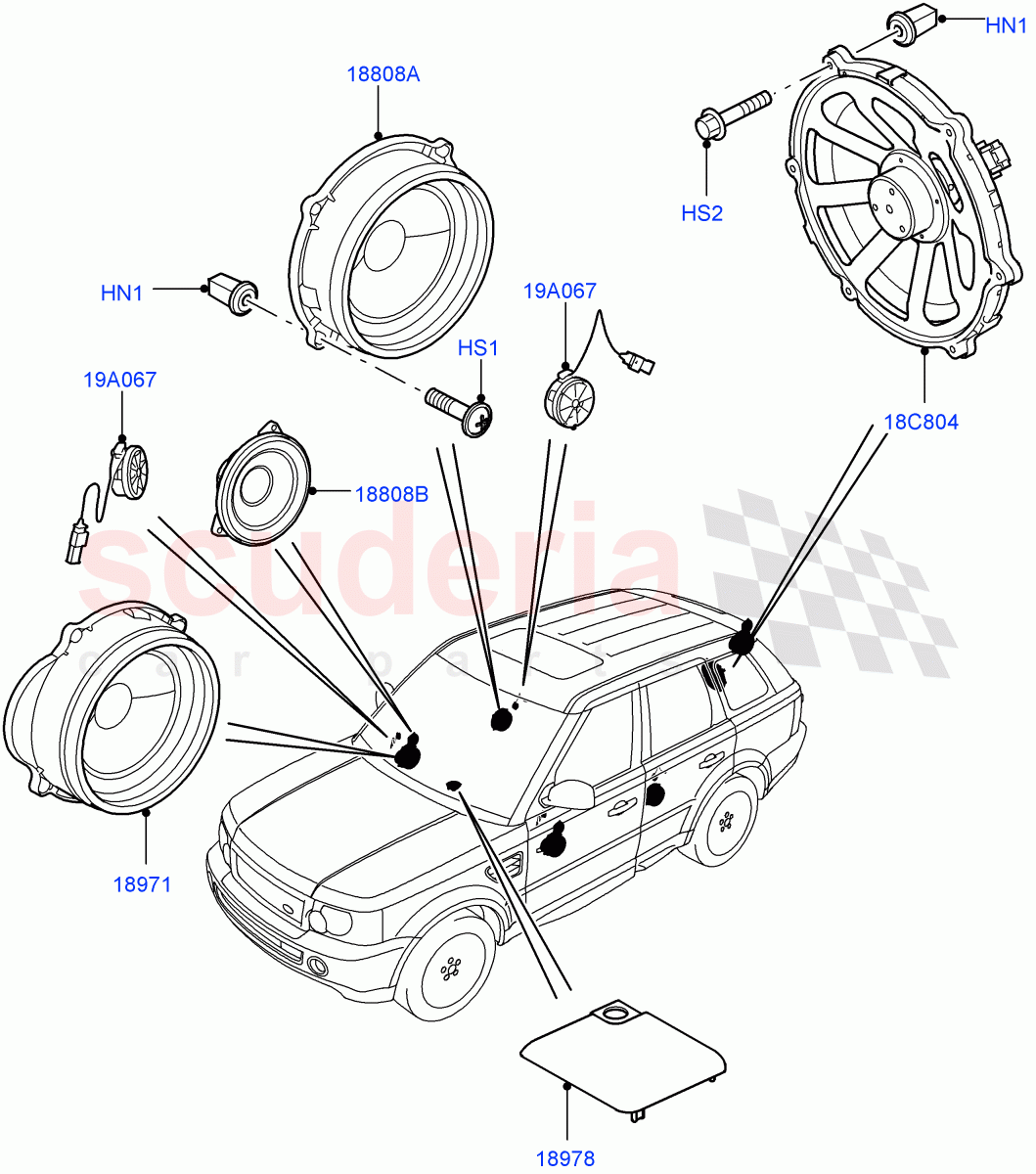 Speakers (Hi Line Audio System - 600 W, Hi ICE Branded, Midline Sound System) ((V) FROMAA000001) of Land Rover Land Rover Range Rover Sport (2010-2013) [3.6 V8 32V DOHC EFI Diesel]