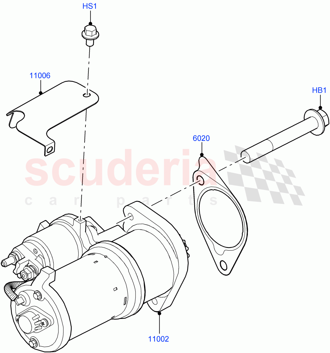Starter Motor (3.0L AJ20P6 Petrol High) ((V) FROMKA000001) of Land Rover Land Rover Range Rover Sport (2014+) [3.0 I6 Turbo Petrol AJ20P6]