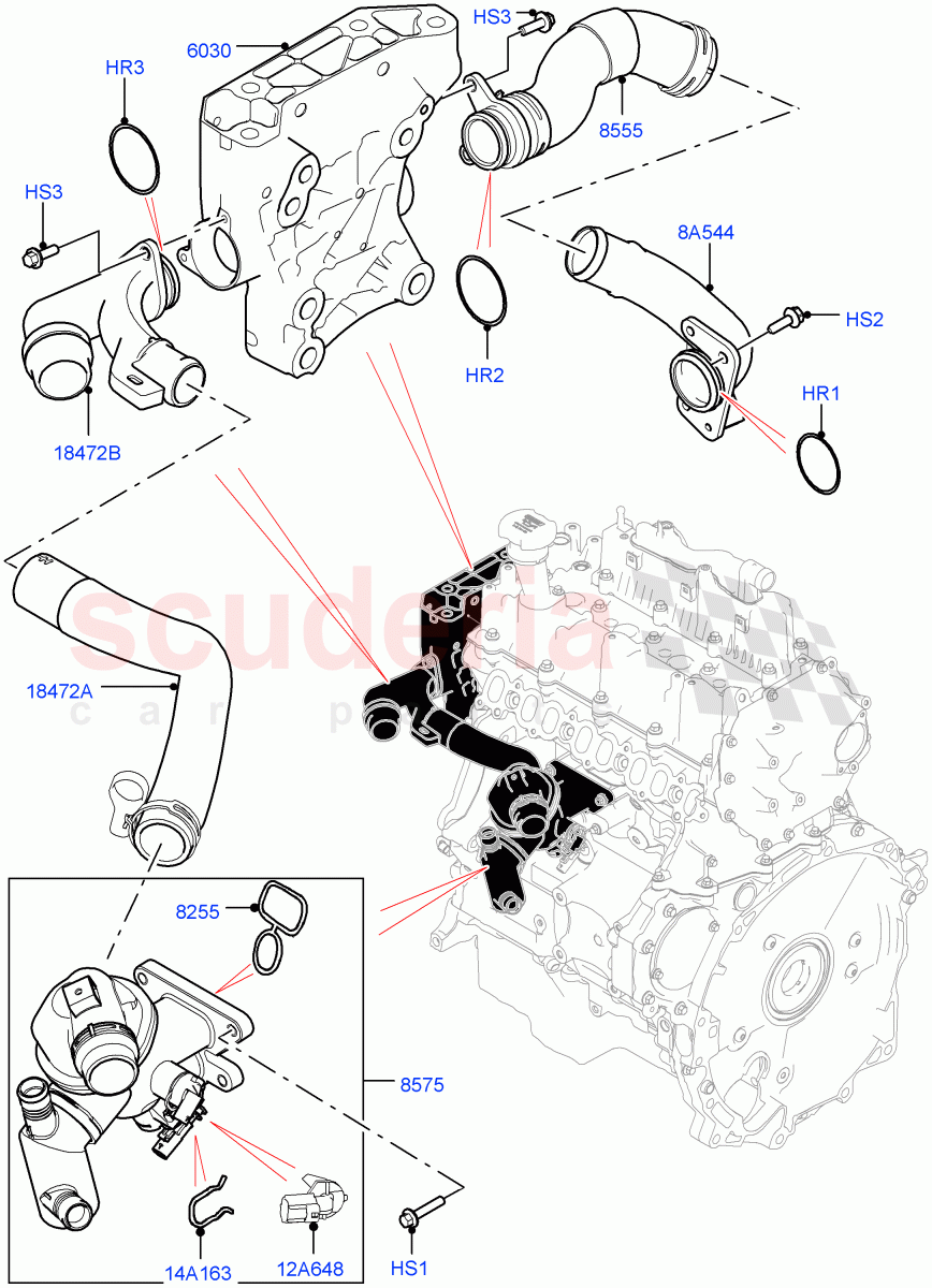 Thermostat/Housing & Related Parts(2.0L I4 DSL HIGH DOHC AJ200,6 Speed Manual Trans-JLR M66 2WD,Halewood (UK),2.0L I4 DSL MID DOHC AJ200,6 Speed Manual Trans M66 - AWD,9 Speed Auto AWD,6 Speed Manual Trans BG6) of Land Rover Land Rover Discovery Sport (2015+) [2.0 Turbo Diesel]