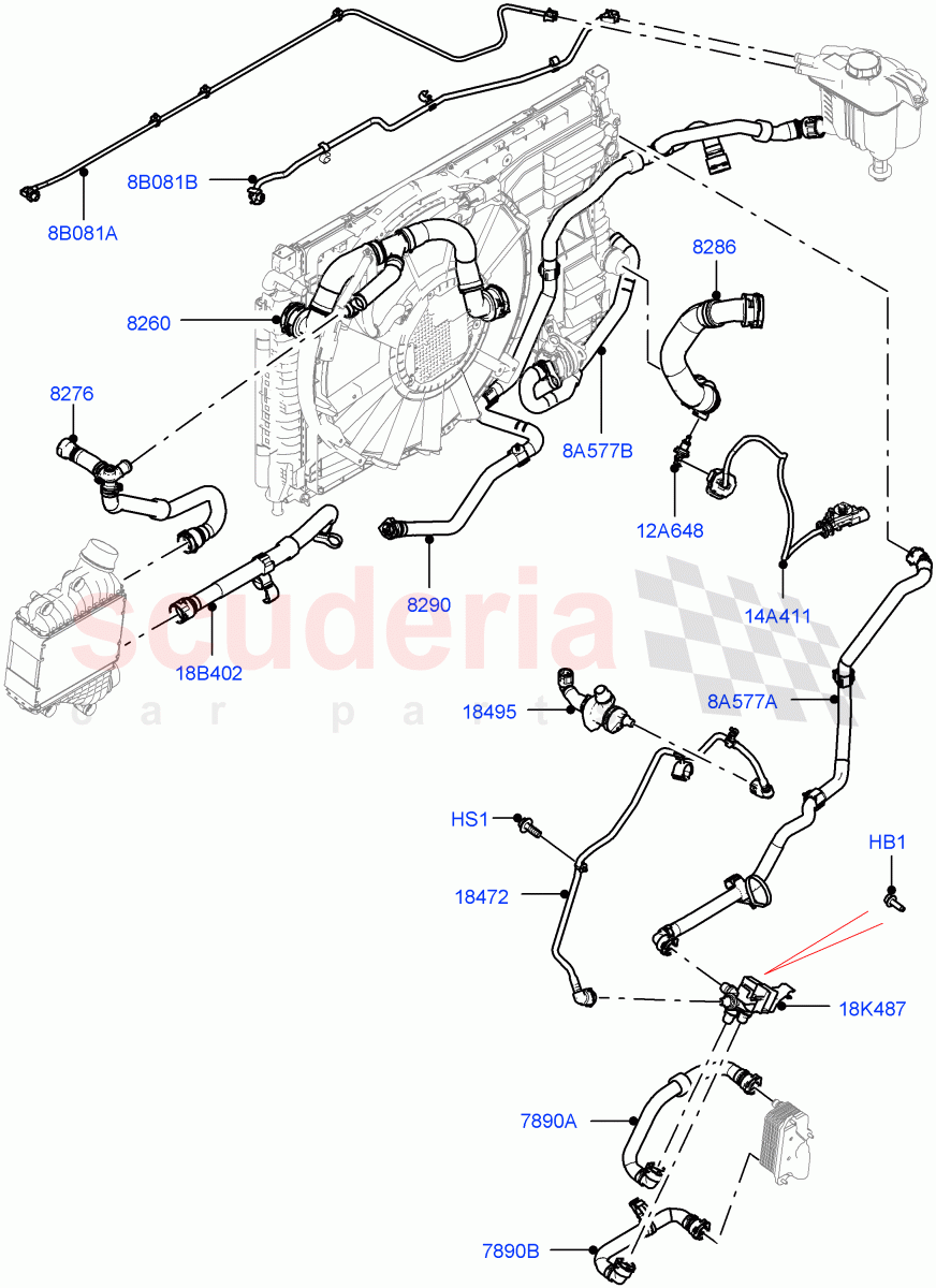 Cooling System Pipes And Hoses (2.0L AJ20P4 Petrol Mid PTA, Halewood (UK), Active Tranmission Warming) of Land Rover Land Rover Range Rover Evoque (2019+) [2.0 Turbo Petrol AJ200P]