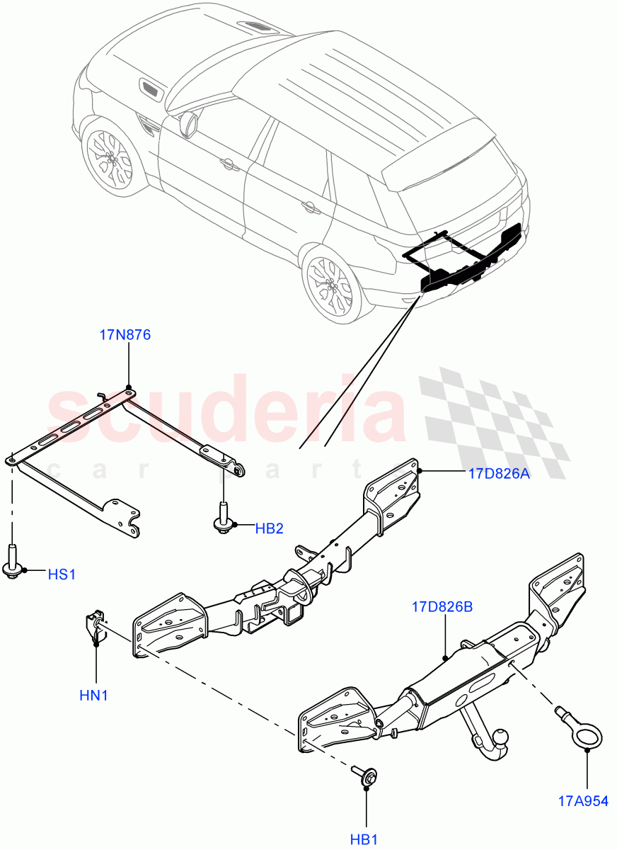 Tow Bar(Tow Hitch Receiver NAS,Tow Hitch Elec Deployable Swan Neck,Tow Hitch Receiver 12 Pin Elec,Tow Hitch Multi Height Swan Neck)((V)FROMEA190813) of Land Rover Land Rover Range Rover Sport (2014+) [3.0 I6 Turbo Petrol AJ20P6]