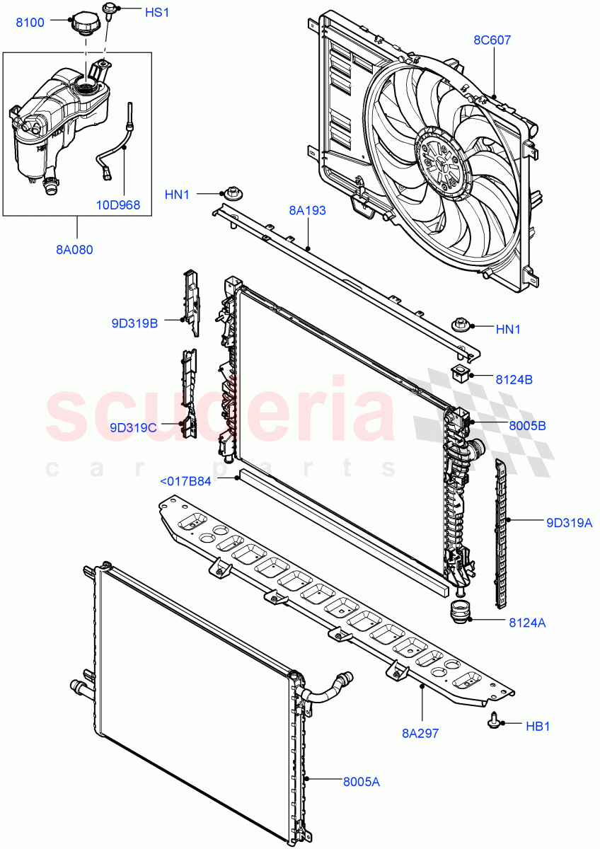 Radiator/Coolant Overflow Container(2.0L I4 High DOHC AJ200 Petrol,2.0L I4 Mid DOHC AJ200 Petrol,2.0L I4 Mid AJ200 Petrol E100)((V)FROMJH000001) of Land Rover Land Rover Discovery Sport (2015+) [2.0 Turbo Petrol AJ200P]