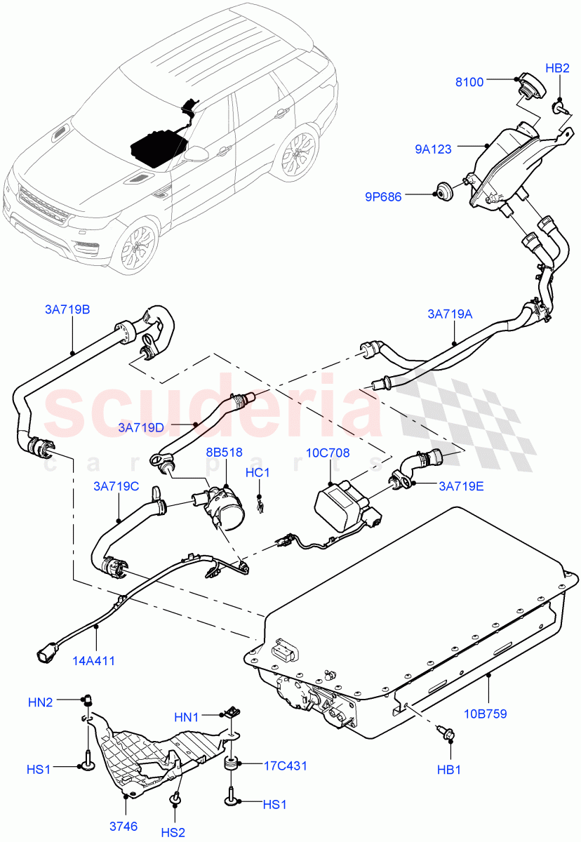 Hybrid Electrical Modules(Battery And Cooling)(3.0 V6 Diesel Electric Hybrid Eng,8 Speed Auto Trans ZF 8HP70 HEV 4WD,3.0 V6 D Gen2 Twin Turbo,3.0 V6 D Gen2 Mono Turbo)((V)FROMEA000001) of Land Rover Land Rover Range Rover Sport (2014+) [2.0 Turbo Diesel]