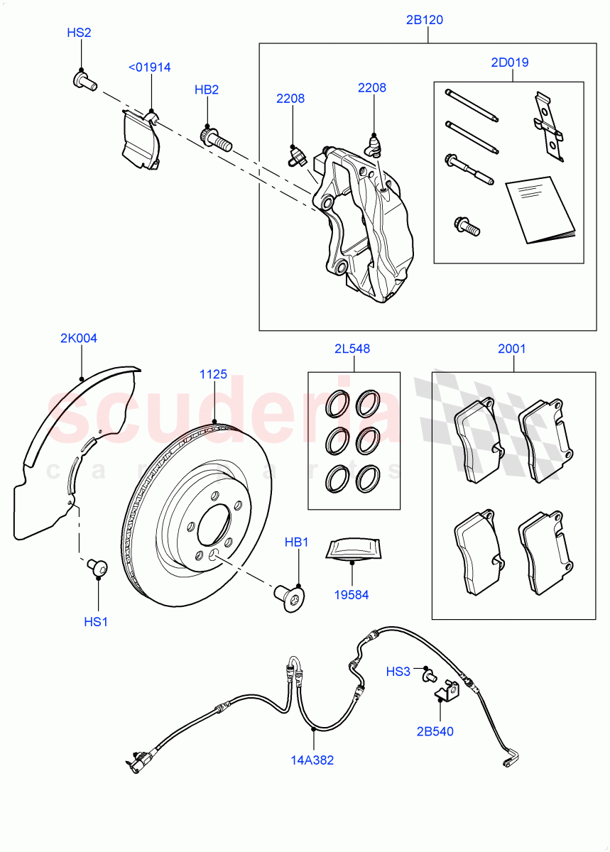 Front Brake Discs And Calipers (Nitra Plant Build) (Front Disc And Caliper Size 20, Disc And Caliper Size-Frt 20/RR 20) ((V) FROMK2000001) of Land Rover Land Rover Discovery 5 (2017+) [3.0 I6 Turbo Petrol AJ20P6]