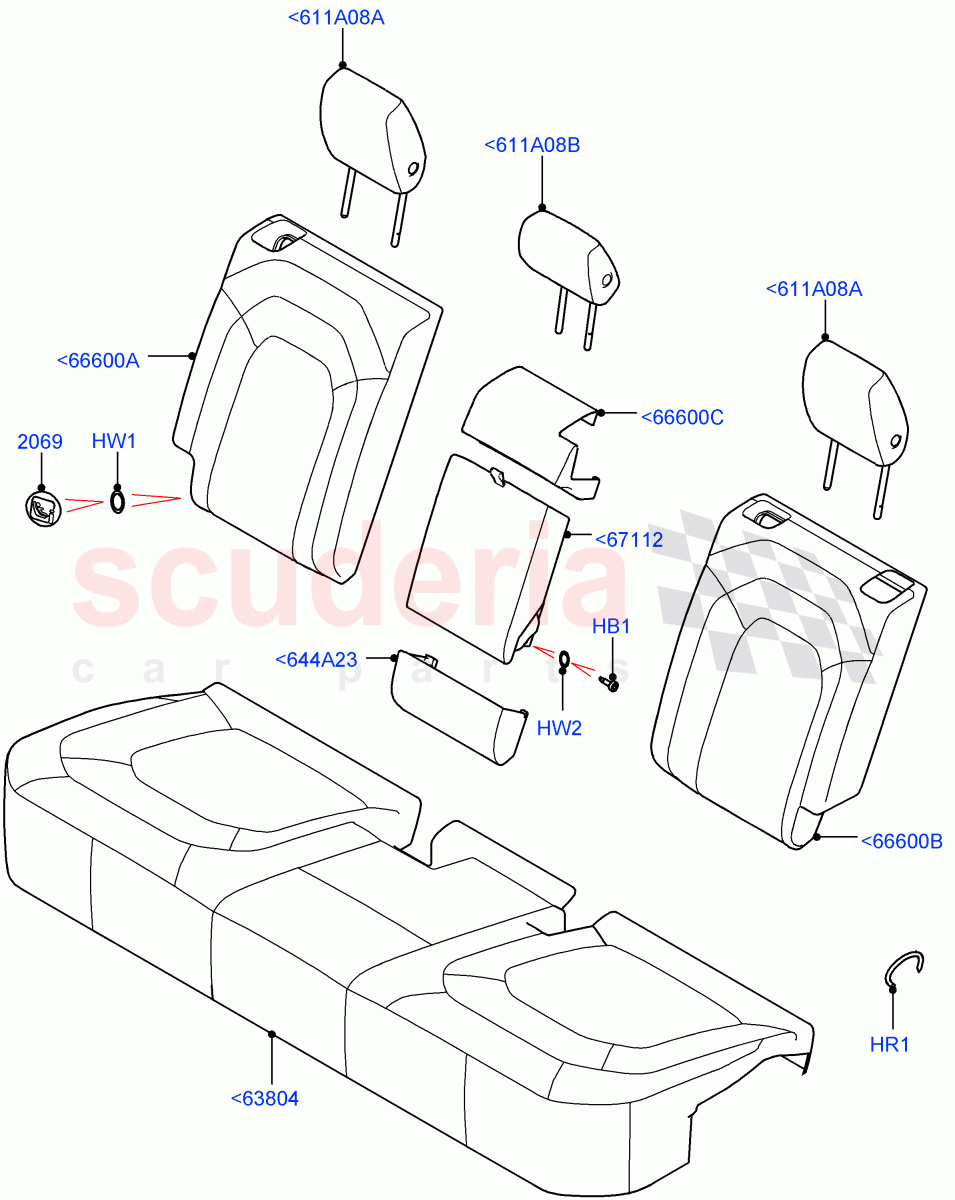 Rear Seat Covers(PVU Perforated,Rr Seat 40/20/40 Fixed Cushion)((V)FROMP2000001) of Land Rover Land Rover Defender (2020+) [5.0 OHC SGDI SC V8 Petrol]