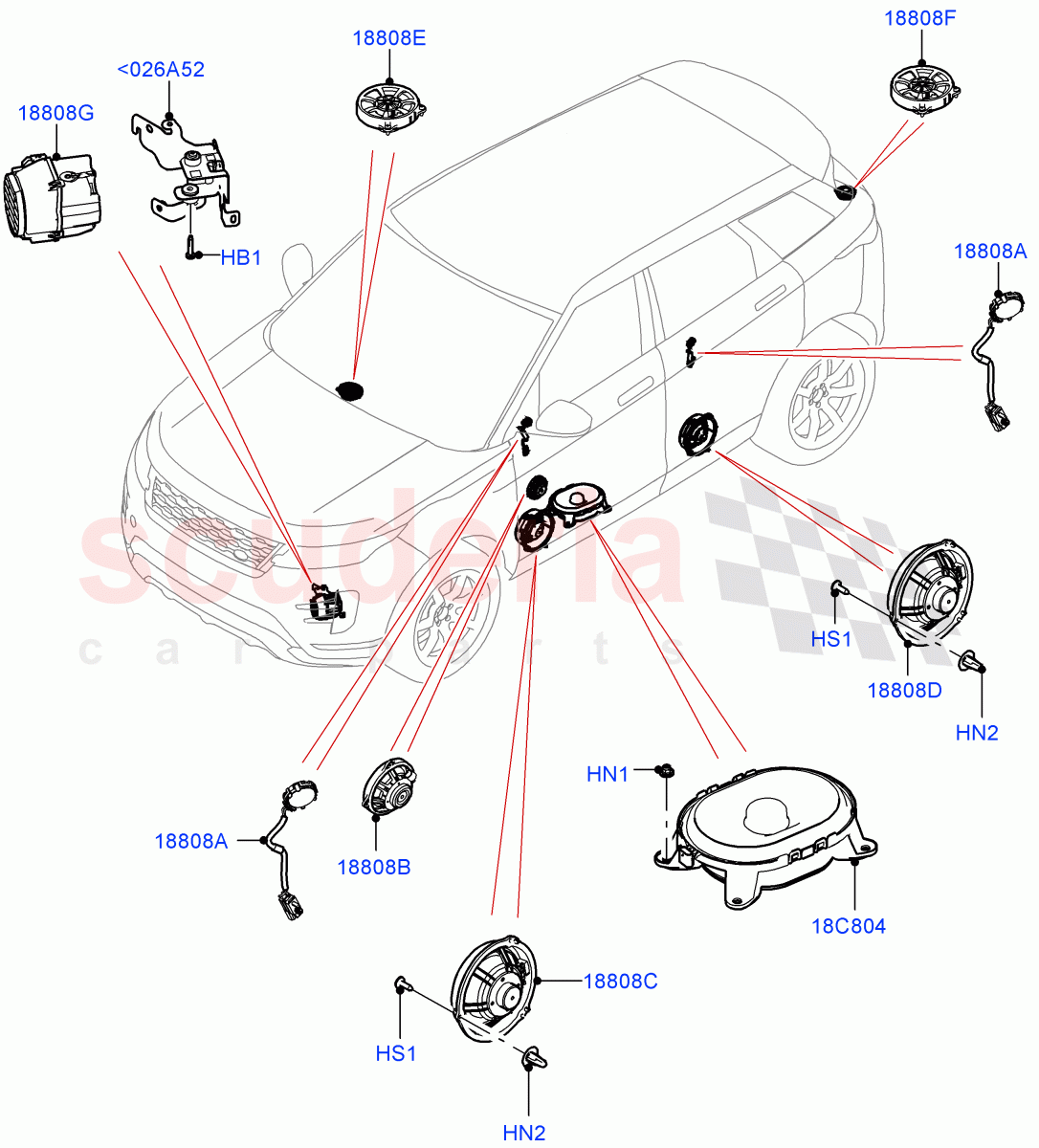 Speakers (Changsu (China), Premium Audio 1280 W) of Land Rover Land Rover Range Rover Evoque (2019+) [2.0 Turbo Diesel]