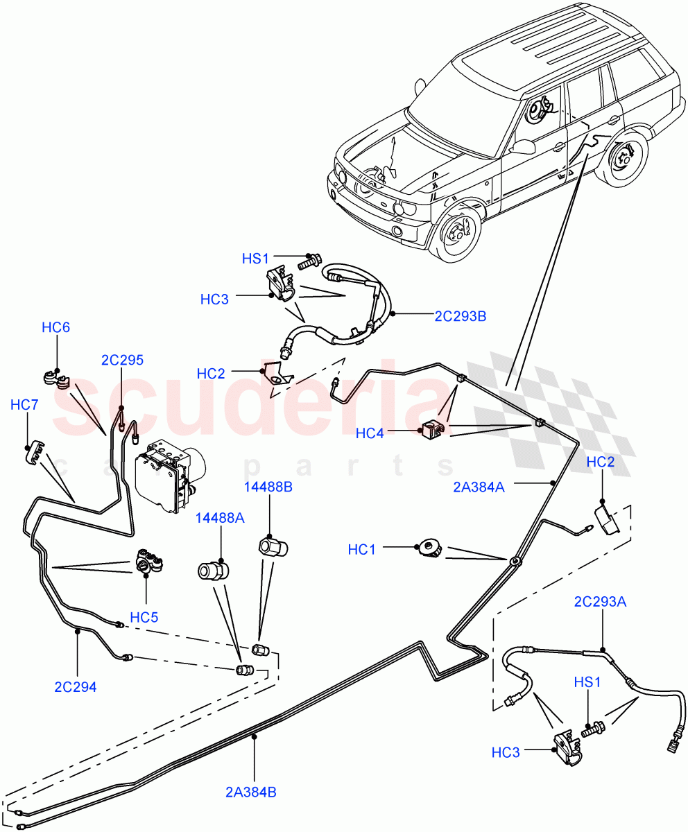 Rear Brake Pipes (LHD) ((V) FROMAA000001) of Land Rover Land Rover Range Rover (2010-2012) [5.0 OHC SGDI NA V8 Petrol]