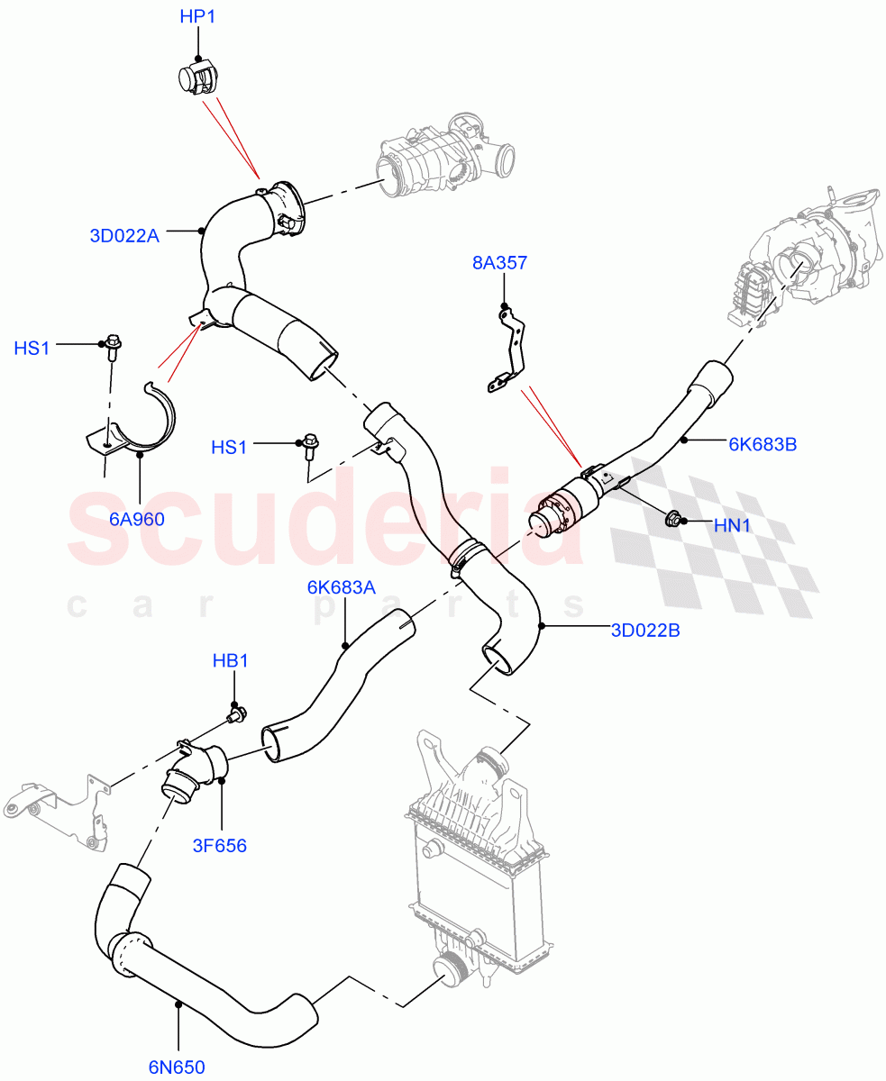 Intercooler/Air Ducts And Hoses(Nitra Plant Build)(3.0 V6 D Low MT ROW,3.0 V6 D Gen2 Mono Turbo)((V)FROMK2000001) of Land Rover Land Rover Discovery 5 (2017+) [3.0 Diesel 24V DOHC TC]