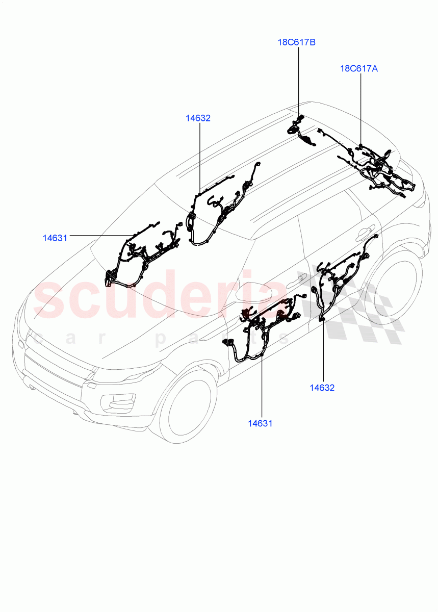 Wiring - Body Closures (Front And Rear Doors) (5 Door, Itatiaia (Brazil)) ((V) FROMGT000001) of Land Rover Land Rover Range Rover Evoque (2012-2018) [2.0 Turbo Petrol AJ200P]
