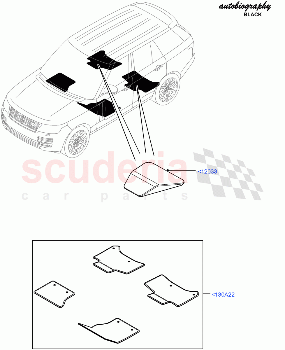 Floor Trim(Autobiography Black / SV Autobiography)(Limited Edition Lux Leather,Limited Package,Semi Aniline Leather Perf,2S AL Leather Diamond,Perforated Soft Grain Leather,Less Version Package)((V)FROMEA000001) of Land Rover Land Rover Range Rover (2012-2021) [5.0 OHC SGDI SC V8 Petrol]