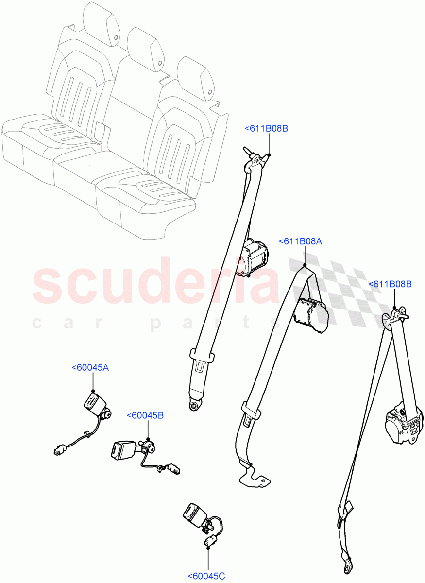 Rear Seat Belts(60/40 Load Through With Slide) of Land Rover Land Rover Defender (2020+) [3.0 I6 Turbo Petrol AJ20P6]