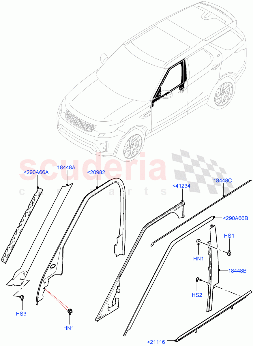 Front Doors, Hinges & Weatherstrips (Finishers And Mouldings, Nitra Plant Build) ((V) FROMK2000001) of Land Rover Land Rover Discovery 5 (2017+) [3.0 Diesel 24V DOHC TC]