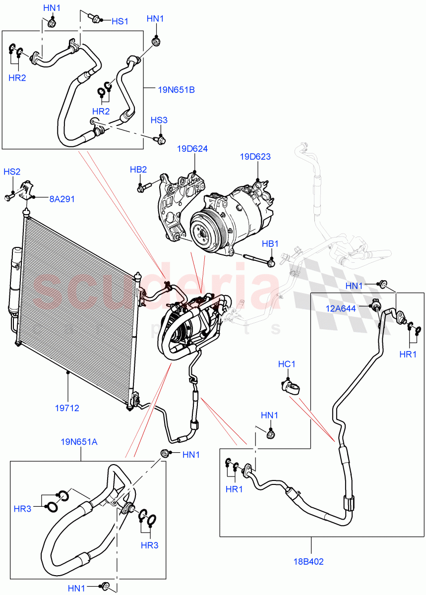 Air Conditioning Condensr/Compressr(Front)(3.0L AJ20P6 Petrol High)((V)TOL2999999) of Land Rover Land Rover Defender (2020+) [2.0 Turbo Petrol AJ200P]