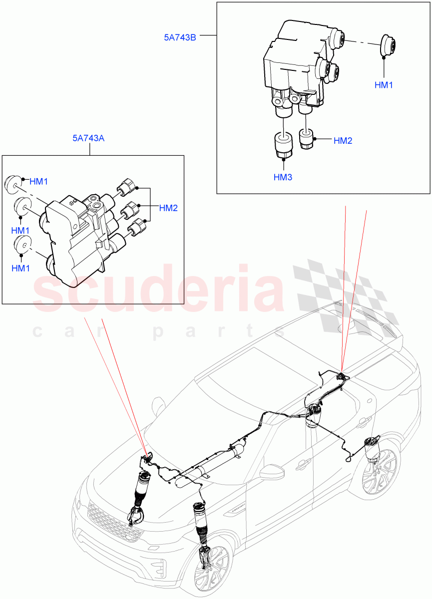 Air Suspension Compressor And Lines(Valve Assembly, Solihull Plant Build)(With Four Corner Air Suspension)((V)FROMHA000001) of Land Rover Land Rover Discovery 5 (2017+) [2.0 Turbo Diesel]