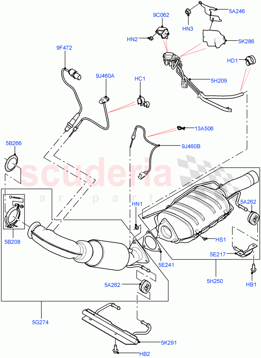 Exhaust System(2.2L CR DI 16V Diesel,Stage V Plus DPF,Proconve L6 Emissions) of Land Rover Land Rover Range Rover Evoque (2012-2018) [2.2 Single Turbo Diesel]