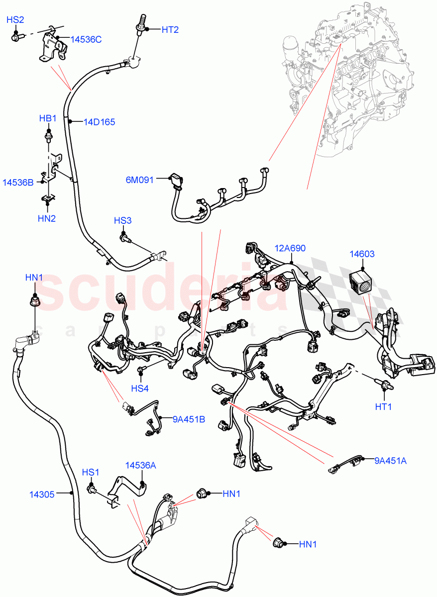 Engine Harness(2.0L I4 DSL HIGH DOHC AJ200) of Land Rover Land Rover Defender (2020+) [3.0 I6 Turbo Diesel AJ20D6]