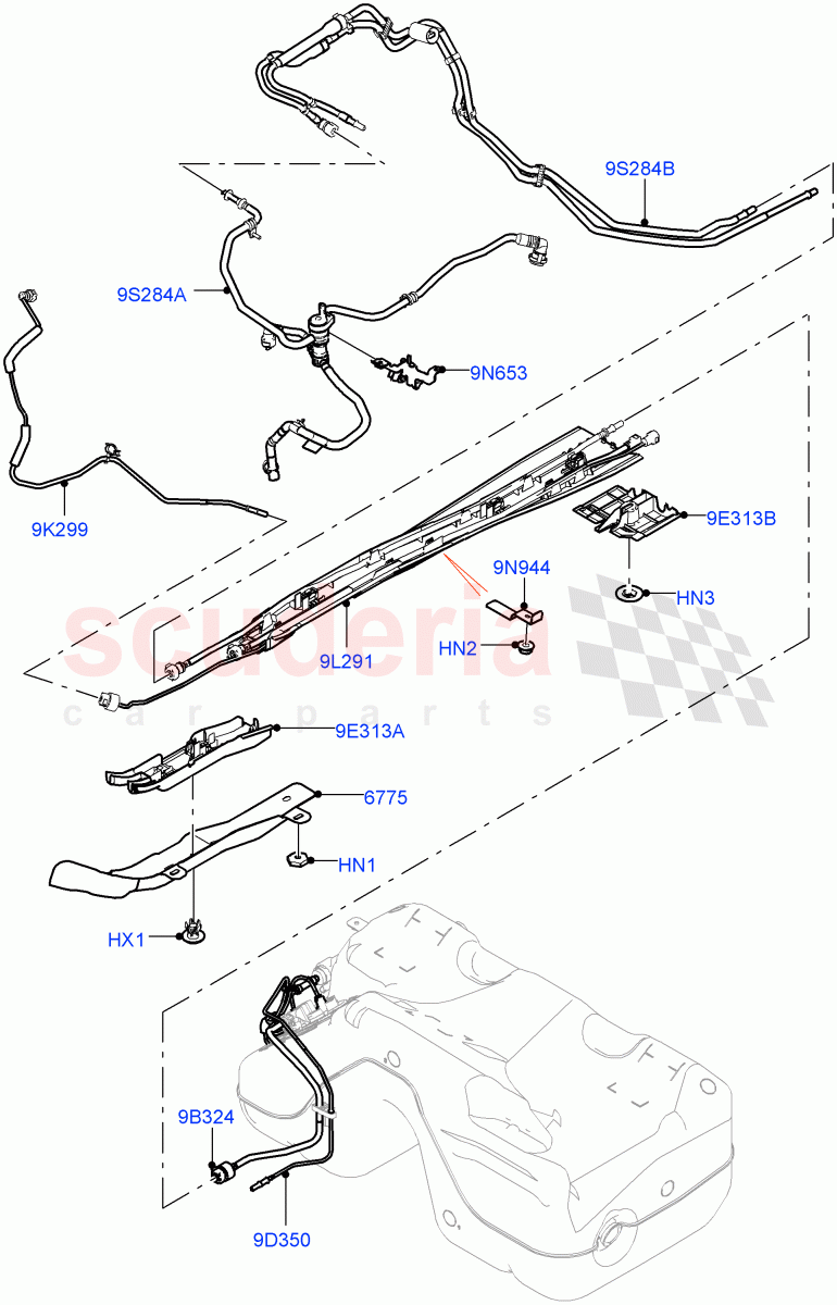 Fuel Lines (2.0L I4 Mid DOHC AJ200 Petrol, Itatiaia (Brazil)) ((V) FROMJT000001) of Land Rover Land Rover Range Rover Evoque (2012-2018) [2.0 Turbo Petrol AJ200P]