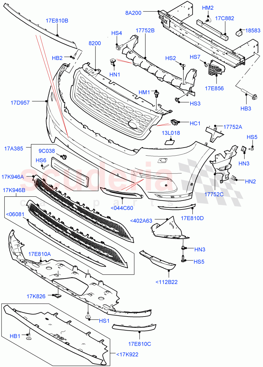 Radiator Grille And Front Bumper (Front Bumper-Nbl Blk/Stn Blk/Nbl Bk, Front Bumper-Satin Black/Satin Blk, Bumpers-Satin Black/Noble Black, Front Bumper-Nbl Blk/Stn Blk/Atlas, Bumpers-Gry/Satin Blk/Atlas) of Land Rover Land Rover Range Rover Velar (2017+) [2.0 Turbo Petrol AJ200P]