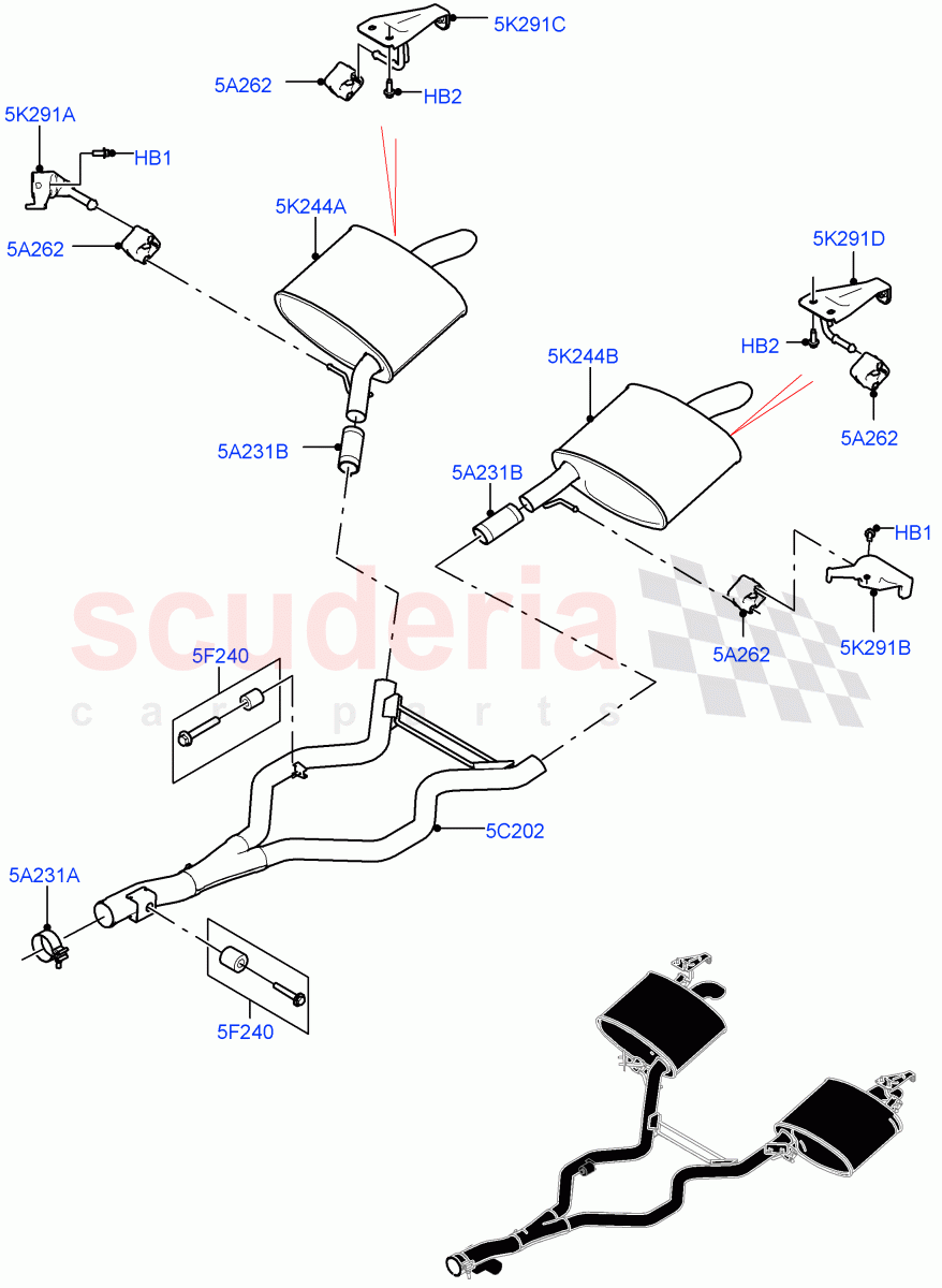 Rear Exhaust System (4.4L DOHC DITC V8 Diesel) ((V) FROMJA000001) of Land Rover Land Rover Range Rover (2012-2021) [4.4 DOHC Diesel V8 DITC]